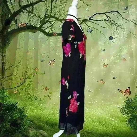 Y2k 90s Vintage Black Floral Maxi Dress By Evan Picone Size 8 - Picture 6 of 7